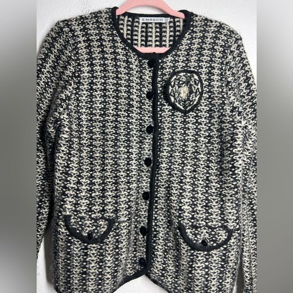 EMRECO Mohair Blend Black White Sweater Cardigan Jacket 2 Packets Size 12UK/8 US - Picture 4 of 12